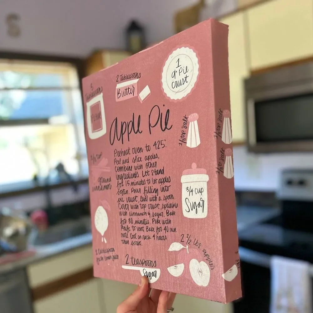 Apple Pie Recipe Cottagecore Canvas Kitchen Baking Wall Sign